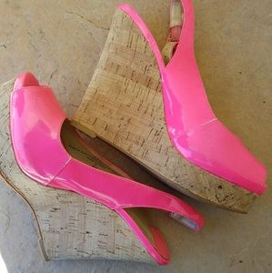 Neon pink Nine West wedges size 6